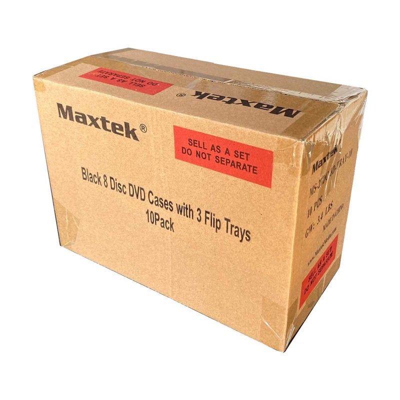 Maxtek Black 8 Disc DVD Cases with 3 Flip Trays and Outter Clear Sleeve, 10 Pack - Image 5